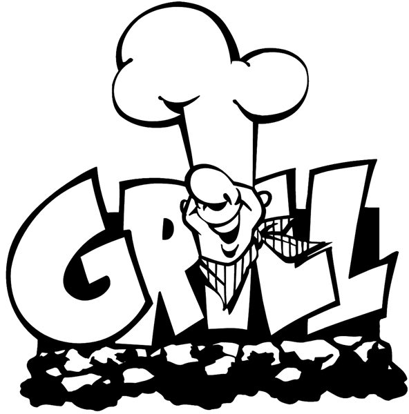 Happy chef in 'grill' lettering vinyl sticker. Customize on line. Restaurants Bars Hotels 079-0366